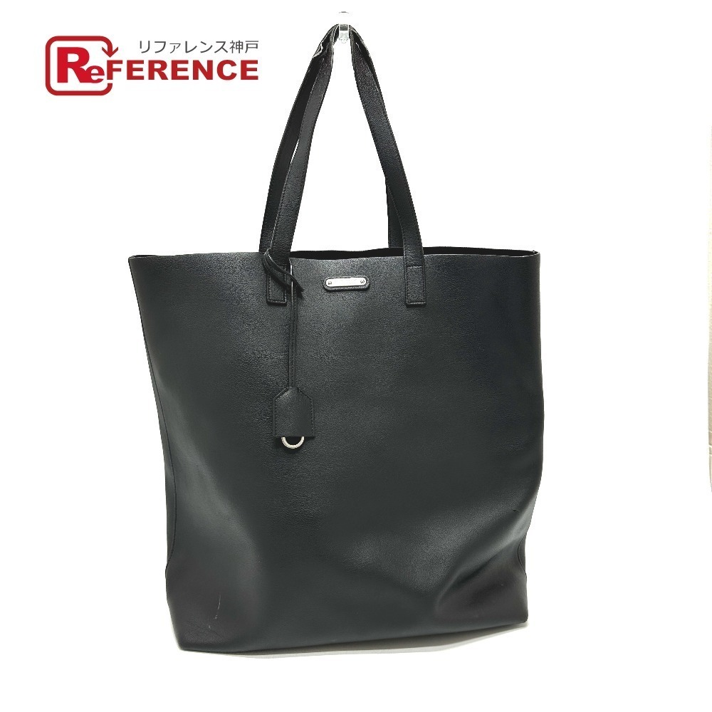 SAINT LAURENT PARIS Logo Plate Bag Shoulder Tote Leather Black